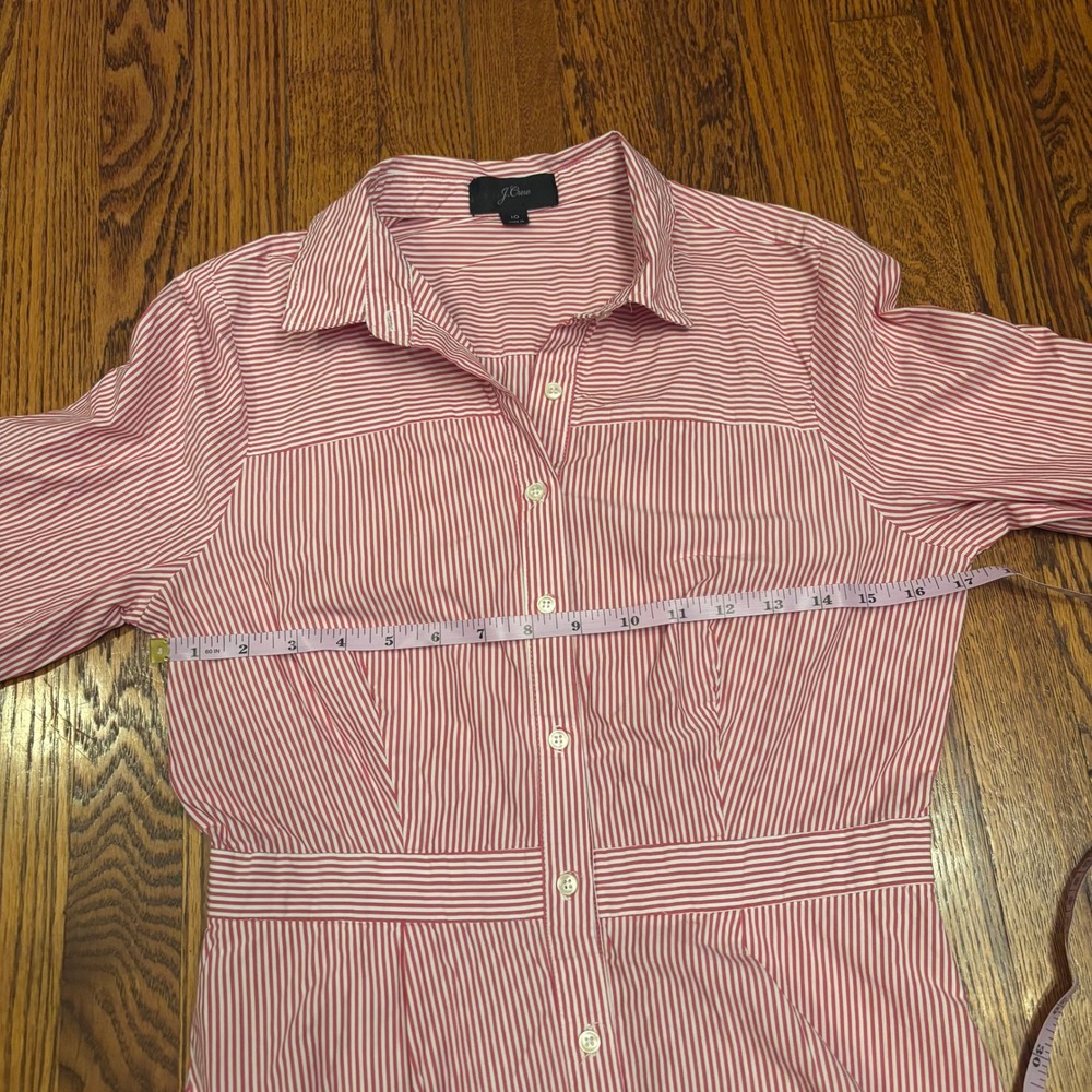 J.Crew Red White Striped Cotton Midi Shirtdress Long Sleeve Size 10 Fits Like 8 - Picture 5 of 6
